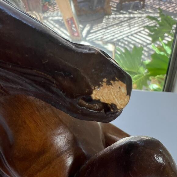 Hand Carved Rearing Stallion Sculpture Solid Wood 18” - Picture 8 of 15